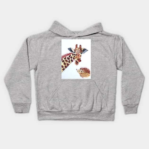 Giraffe and a Hedgehog Kids Hoodie by Casimirasquirkyart